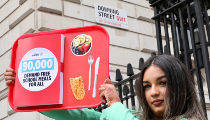 Member of Youth Parliament Ayah Mamode at the NEU free school meals downing street hand in 2023. Photo by: Rehan Jamil.